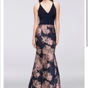 Navy Blue and Floral Prom Dress- Size 2